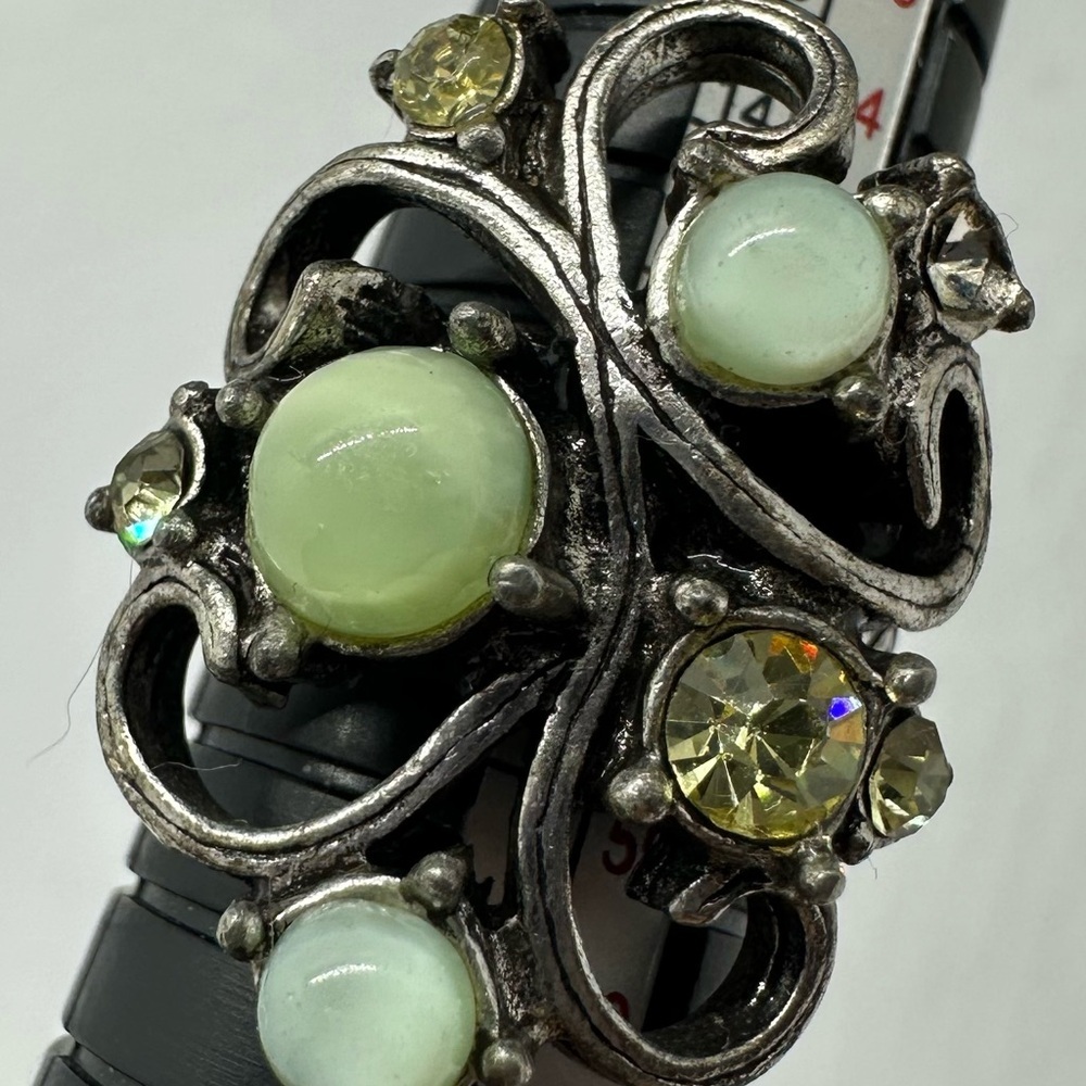 Silver Vintage  Moonstone & Peridot Cocktail Cluster Ring Size 8